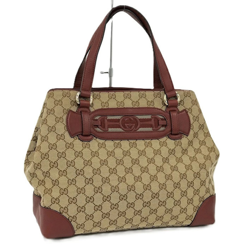 Gucci Handbag GG Canvas Leather Brown Beige